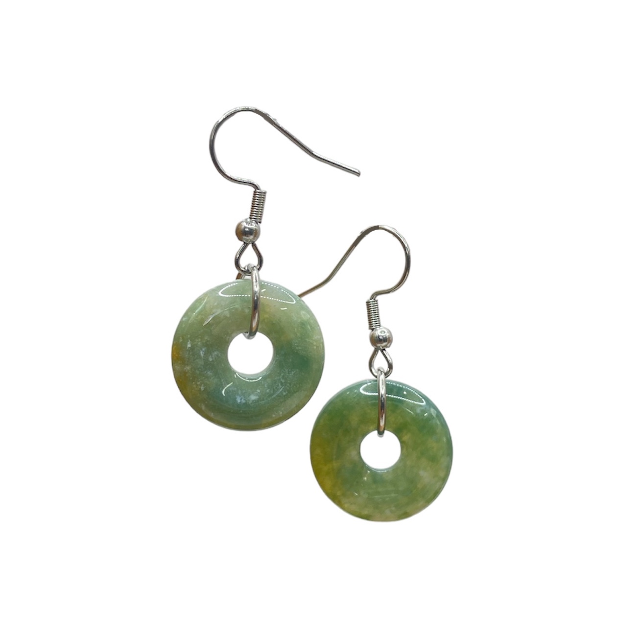 Green Agate Donut Surgical Steel Earrings
